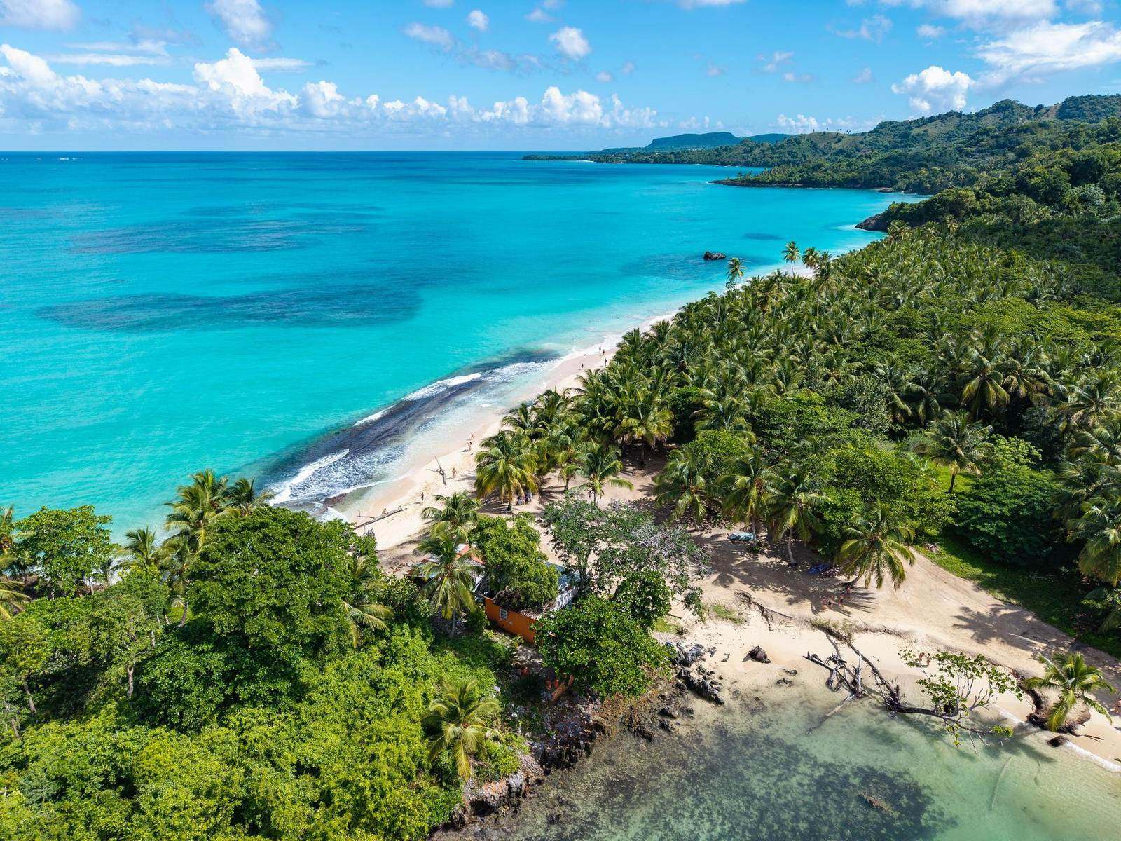 Aerial view of Playa Rincón, a pristine beach in Samaná, Dominican Republic